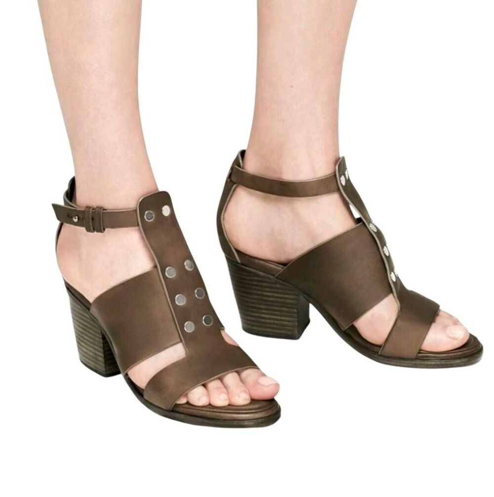Rag & Bone Charlie Brown burnished leather studded open toe bootie heels 8